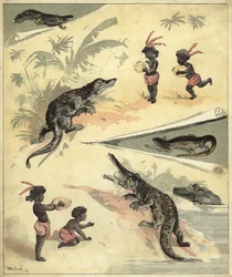 African Children Playing with Crocodiles